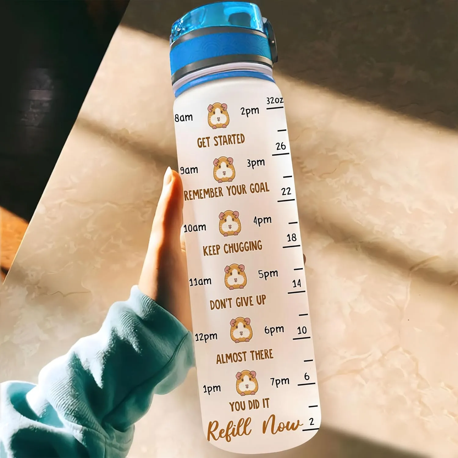 Hyturtle Personalized Guinea Pig 32Oz Liter Motivational Water Bottle, Guinea Pigs Make Me Happy Customized Name Water Bottle With Time Marker Gift For Women Girl On Birthday, Mother Day's