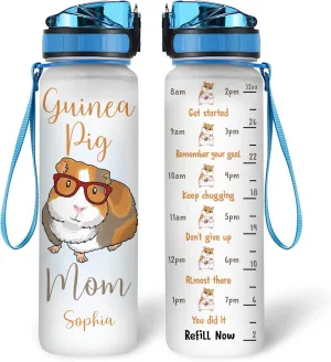 Hyturtle Personalized Guinea Pig Lovers Gift For Women 32Oz Liter Motivational Water Bottle, Guinea Pig Mom Customized Name Water Bottle With Time Marker Gift For Mom, Mama On Birthday, Mother Day's