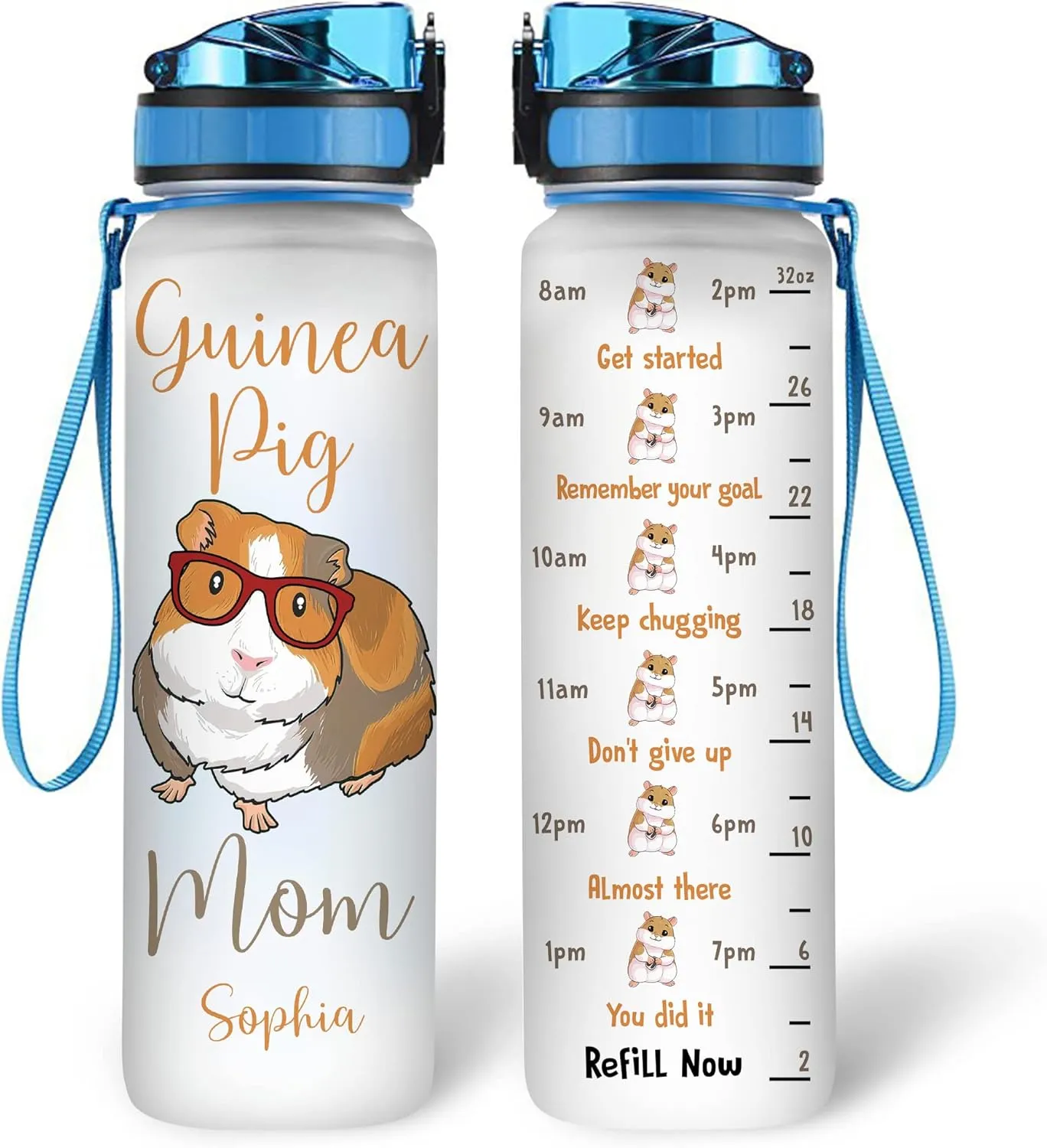 Hyturtle Personalized Guinea Pig Lovers Gift For Women 32Oz Liter Motivational Water Bottle, Guinea Pig Mom Customized Name Water Bottle With Time Marker Gift For Mom, Mama On Birthday, Mother Day's