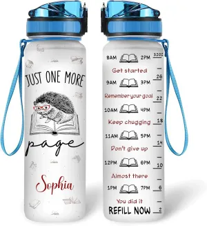 Hyturtle Personalized Hedgehog Lovers 32 Oz 1Liter Motivational Water Bottle, Just One More Page Custom Name Water Bottle With Time Marker, Gifts For Women Girl On Birthday, Christmas