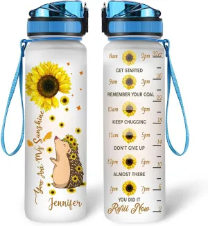 Hyturtle Personalized Hedgehog Lovers 32 Oz 1Liter Motivational Water Bottle, You Are My Sunshine Hedgehog Custom Name Water Bottle With Time Marker, Gifts For Women Girl On Birthday, Christmas