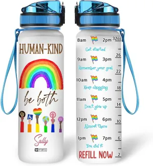 Hyturtle Personalized Humand Kind Be Both LGBT 32Oz Liter Motivational Water Bottle, Customized Name With Time Marker Gift For Women Men Gay Lesbian LGBT Lovers On Birthday Pride Day Anniversary