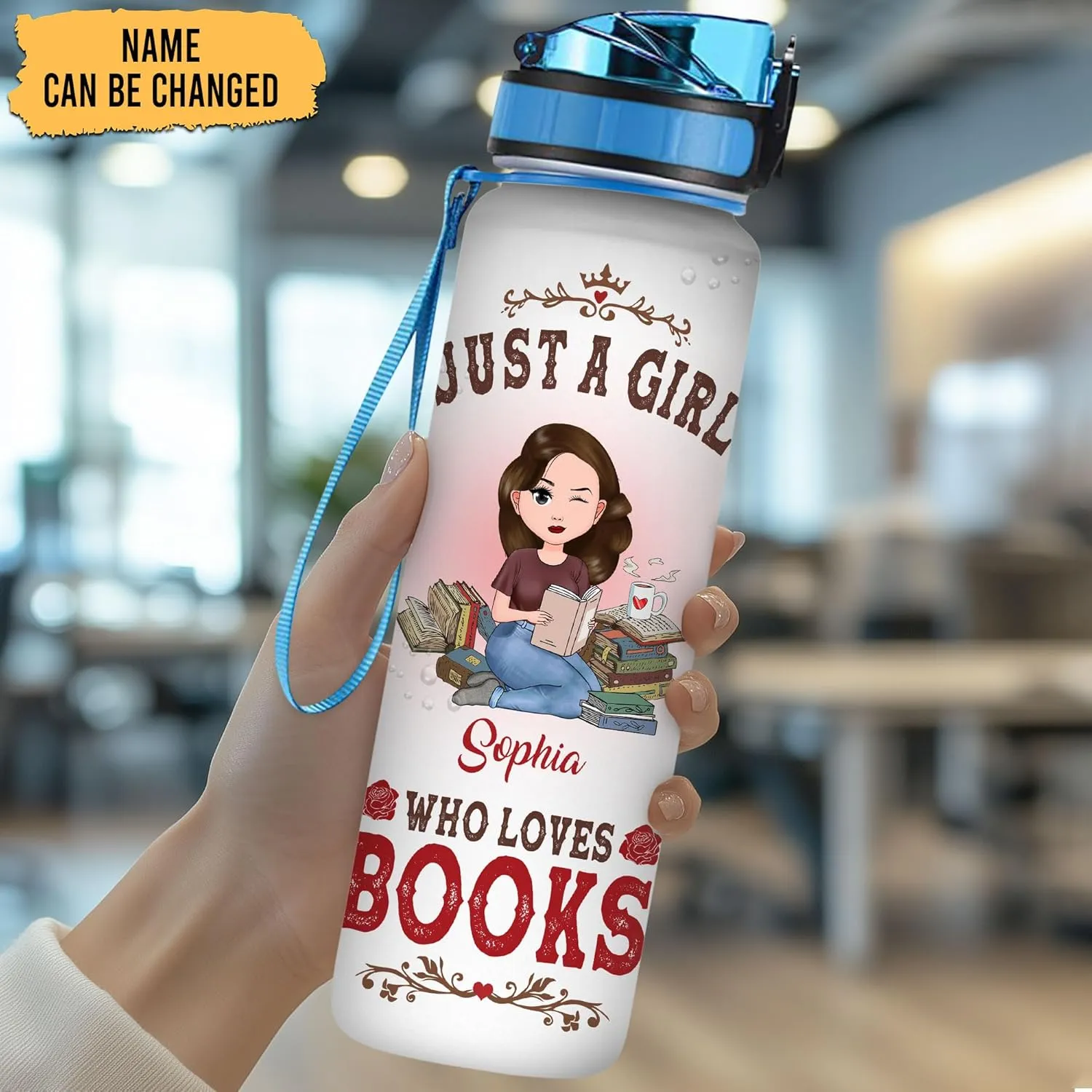 Hyturtle Personalized Just A Girl Who Loves Books 32oz 1Liter Motivational Water Bottle, Customized Water Bottle Bookworm, Gifts Reading Lovers For Girls On Birthday 5.7 x 7 x29.5(cm)