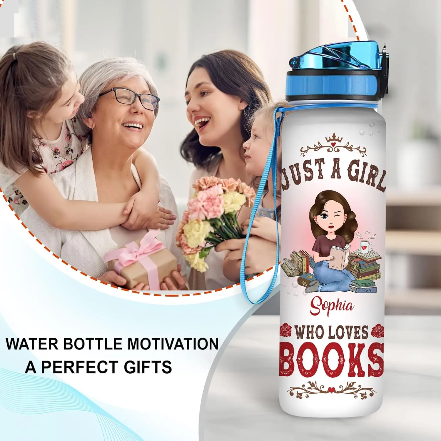 Hyturtle Personalized Just A Girl Who Loves Books 32oz 1Liter Motivational Water Bottle, Customized Water Bottle Bookworm, Gifts Reading Lovers For Girls On Birthday 5.7 x 7 x29.5(cm)