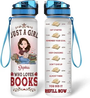 Hyturtle Personalized Just A Girl Who Loves Books 32oz 1Liter Motivational Water Bottle, Customized Water Bottle Bookworm, Gifts Reading Lovers For Girls On Birthday 5.7 x 7 x29.5(cm)