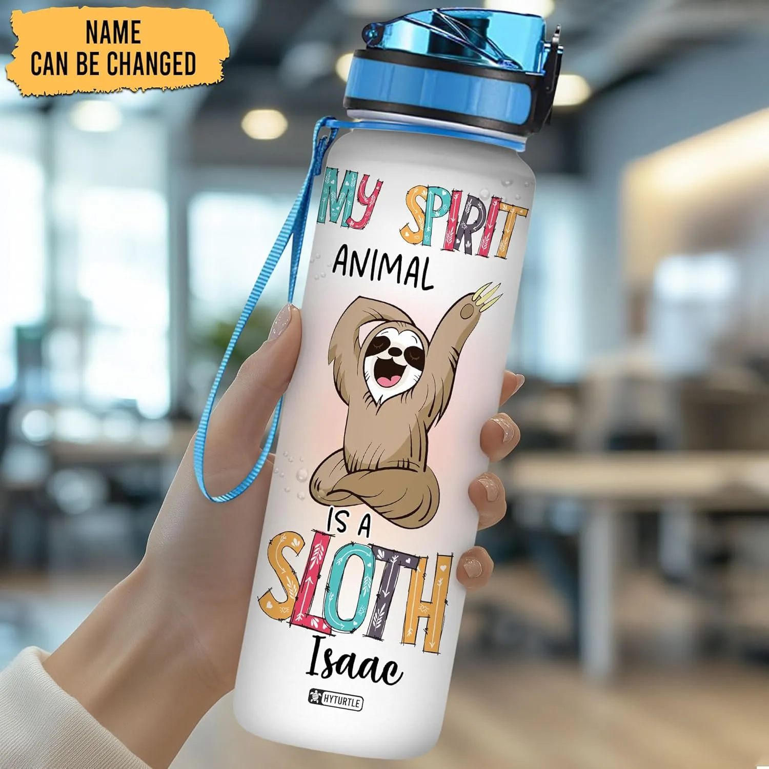 Hyturtle Personalized My Spirit Animal Is A Sloth 32oz Liter Motivational Water Bottle, Customized Name Tracking Water Bottle Gifts For Women, Friend, Teen, Sloth Lover On Birthday, Mother's Day