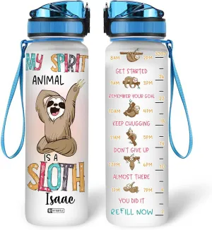 Hyturtle Personalized My Spirit Animal Is A Sloth 32oz Liter Motivational Water Bottle, Customized Name Tracking Water Bottle Gifts For Women, Friend, Teen, Sloth Lover On Birthday, Mother's Day