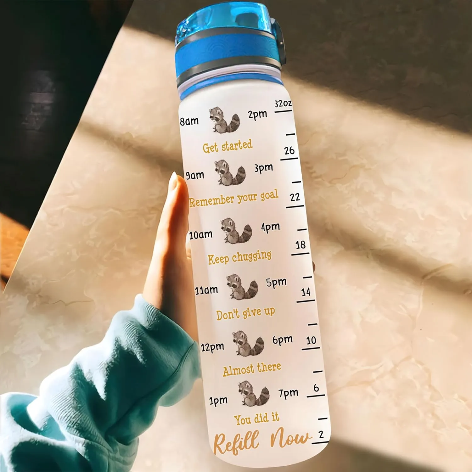 Hyturtle Personalized Raccoon Lovers Water Bottle - 32 Oz 1Liter Motivational Bottle With Time Marker, My Spirit Animal Is A Trash Panda Custom Name, Gift For Animal Lovers, Women, Girls on Birthday