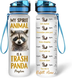 Hyturtle Personalized Raccoon Lovers Water Bottle - 32 Oz 1Liter Motivational Bottle With Time Marker, My Spirit Animal Is A Trash Panda Custom Name, Gift For Animal Lovers, Women, Girls on Birthday