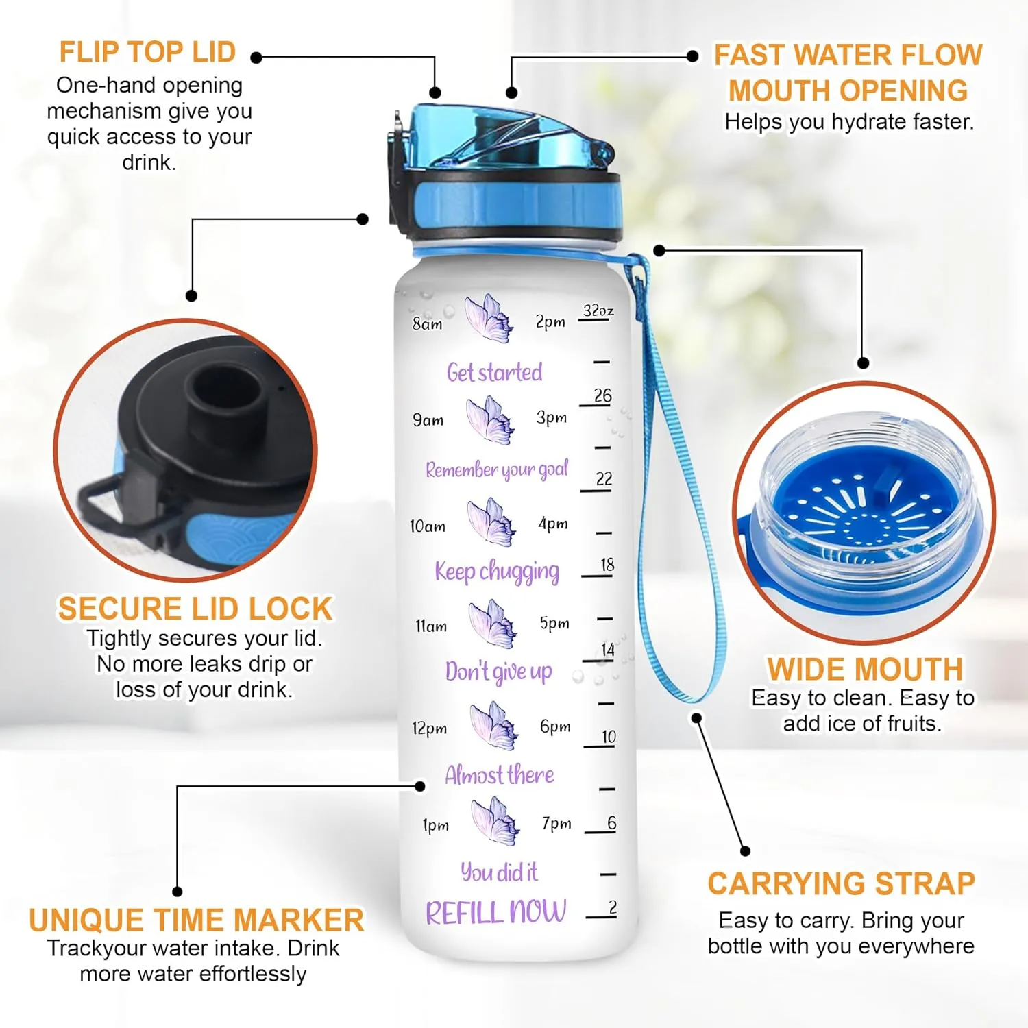 Hyturtle Personalized She Who Kneels Before God Black Women Butterfly 32Oz Liter Motivational Water Bottle, Customized Name Water Bottle With Time Marker, Gifts For Black Women, Girls On Birthday