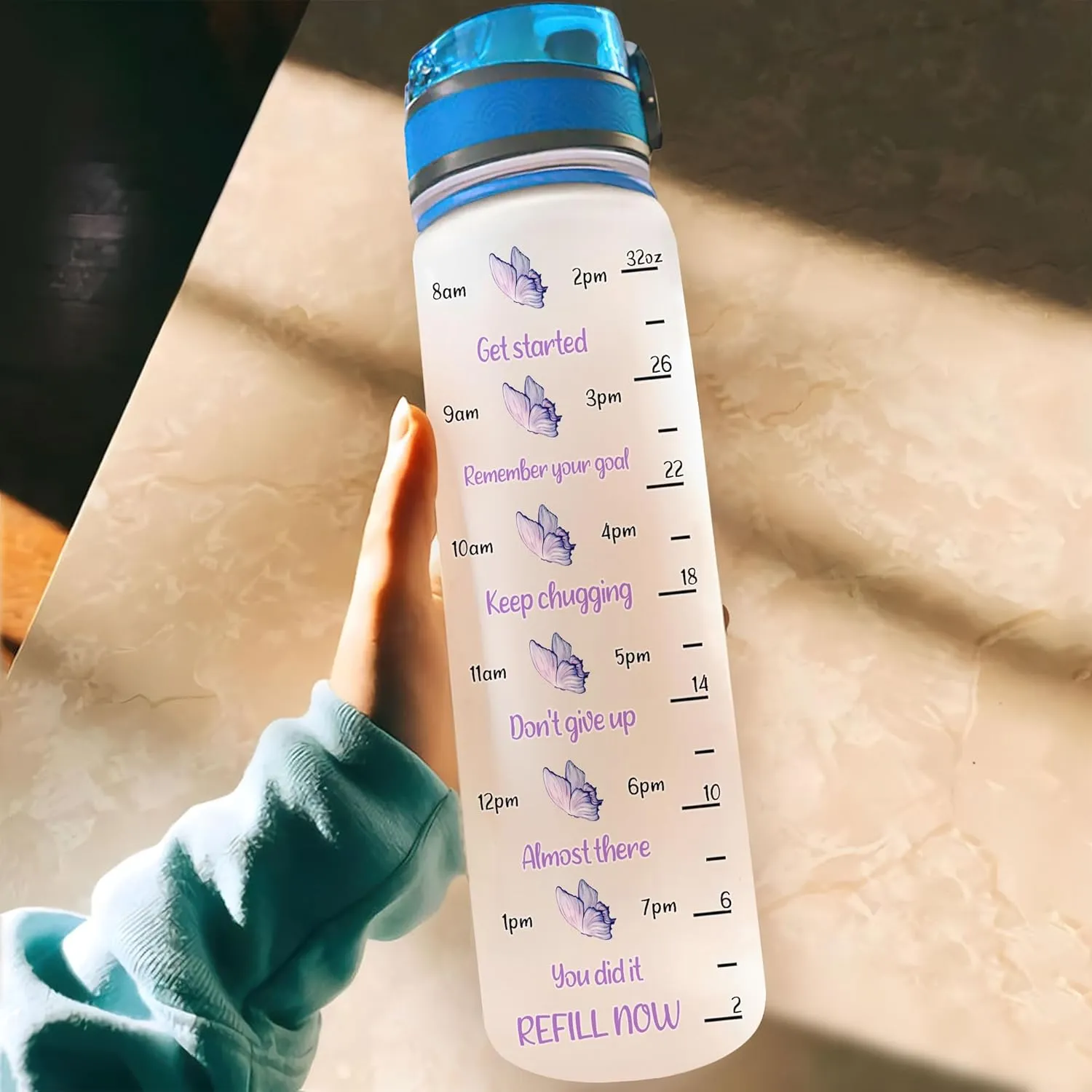 Hyturtle Personalized She Who Kneels Before God Black Women Butterfly 32Oz Liter Motivational Water Bottle, Customized Name Water Bottle With Time Marker, Gifts For Black Women, Girls On Birthday