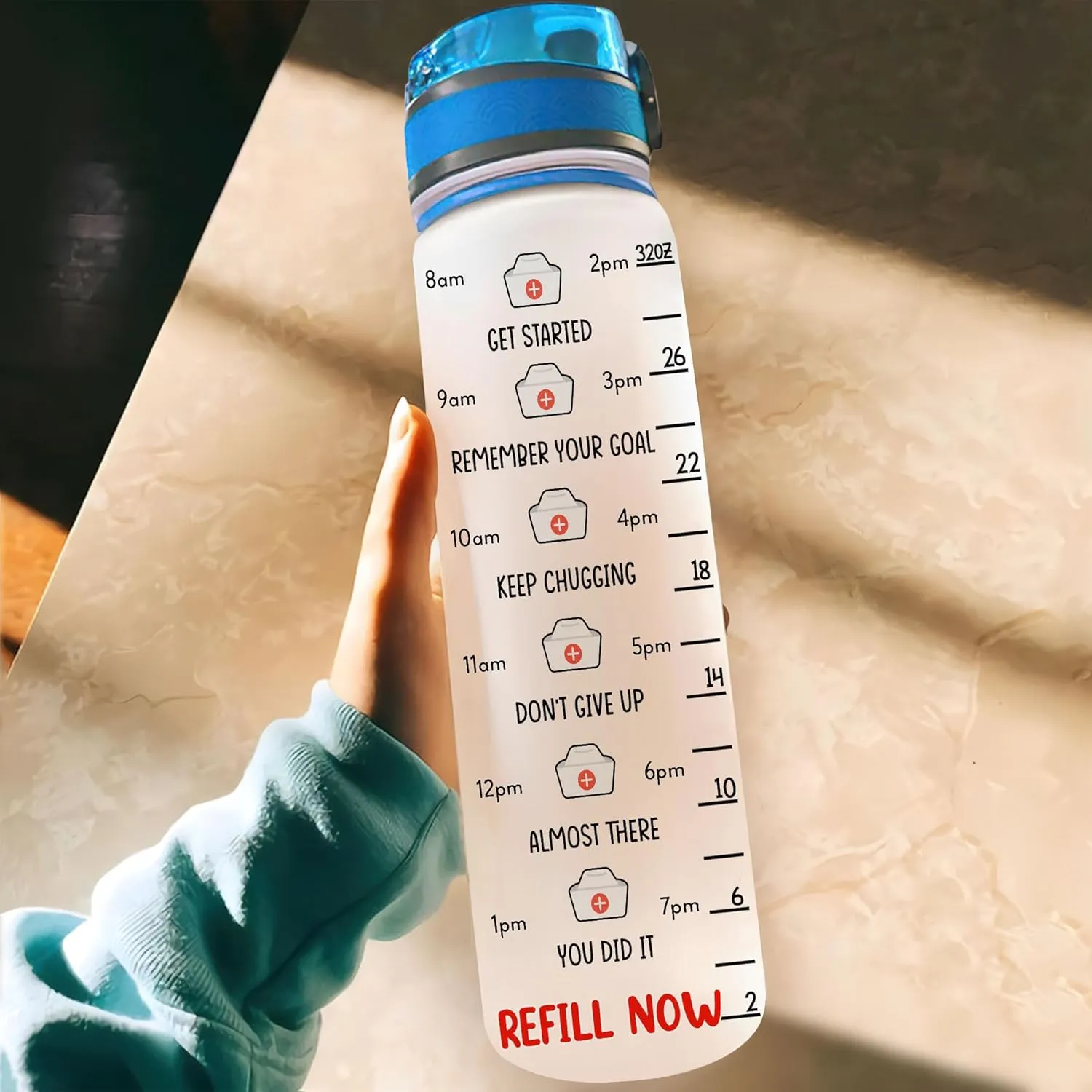 Hyturtle Personalized She Works Willingly With Her Handy Proverbs Nurse 32oz Liter Motivational Water Bottle, Customized Name Funny Nurse With Time Marker, Gifts For Nurses Women Coworker On Birthday