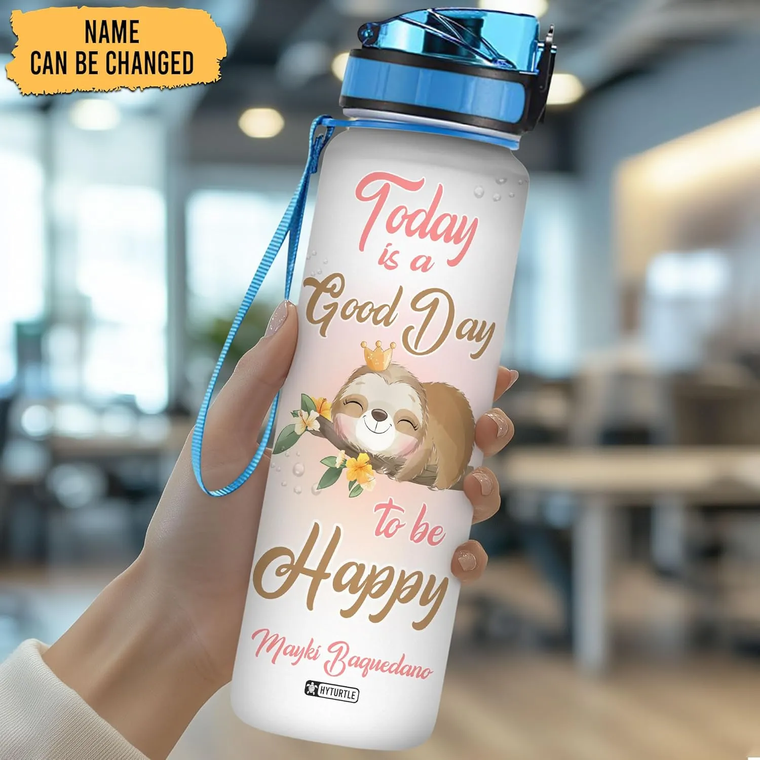 Hyturtle Personalized Today Is A Good Day Sloth 32oz Liter Motivational Water Bottle, Customized Name Tracking Water Bottle Gifts For Women, Friend, Girl, Sloth Lover On Birthday, Mother's Day