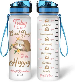 Hyturtle Personalized Today Is A Good Day Sloth 32oz Liter Motivational Water Bottle, Customized Name Tracking Water Bottle Gifts For Women, Friend, Girl, Sloth Lover On Birthday, Mother's Day