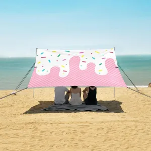 Ice Cream with Waffle Beach Camping Tent Sun Shelter for Whole Family, Pink Beach Shade Canopy with UPF50  UV Protection,Easy Set Up and Carry,Outdoor Shade for Trips, Fishing, Backyard Fun Pic