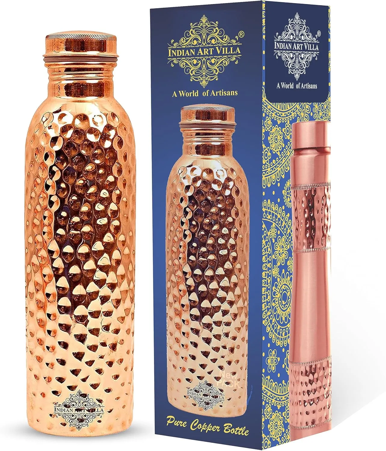 Indian Art Villa Pure Copper Hammered Finish Bottle, Stoarage & Drinkware, Volume-20 Oz