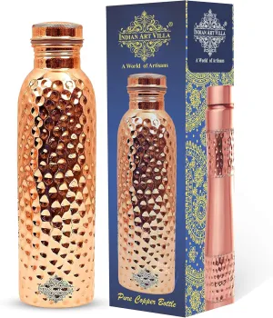 Indian Art Villa Pure Copper Hammered Finish Bottle, Stoarage & Drinkware, Volume-20 Oz