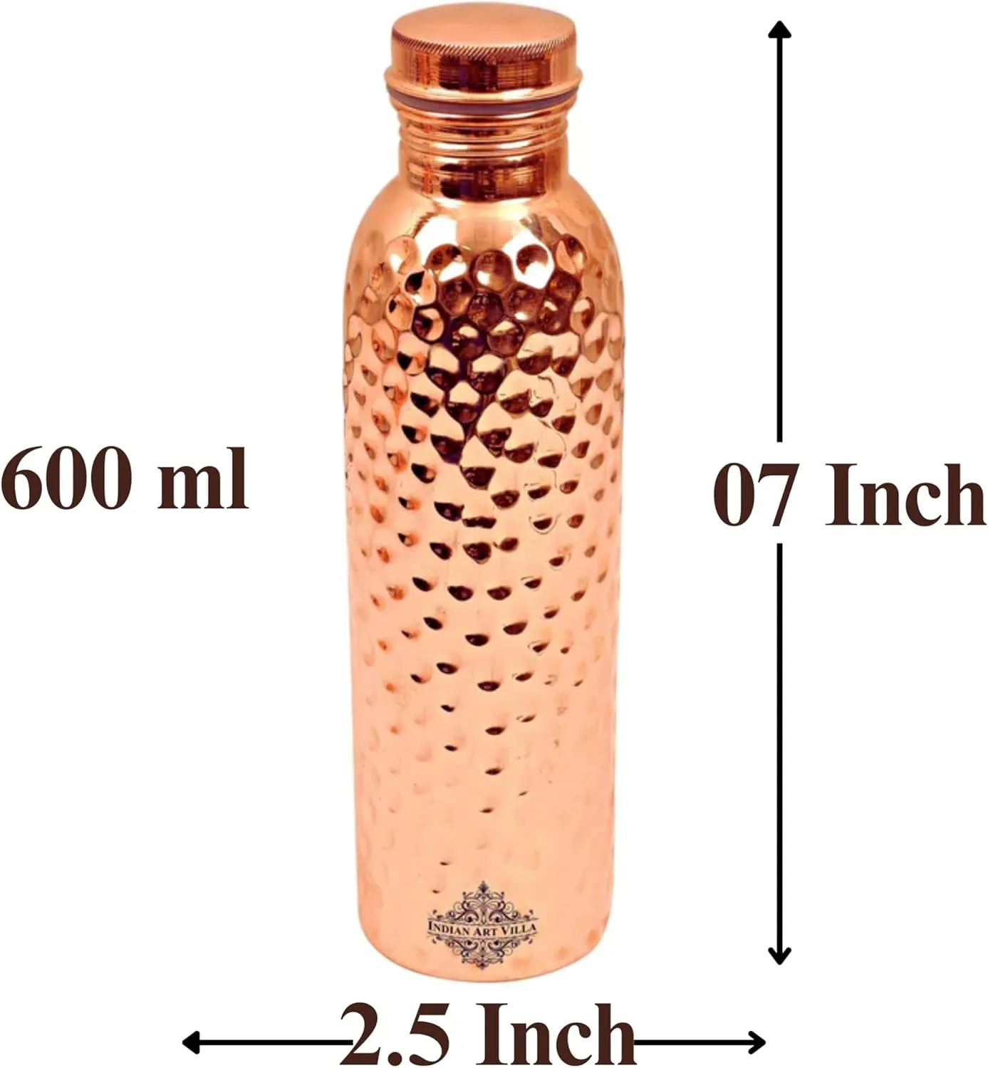 Indian Art Villa Pure Copper Hammered Finish Bottle, Stoarage & Drinkware, Volume-20 Oz