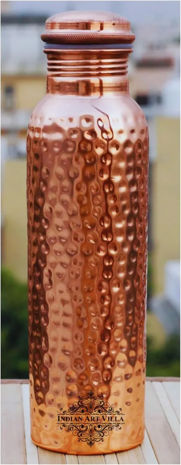 Indian Art Villa Pure Copper Hammered Finish Bottle, Stoarage & Drinkware, Volume-20 Oz