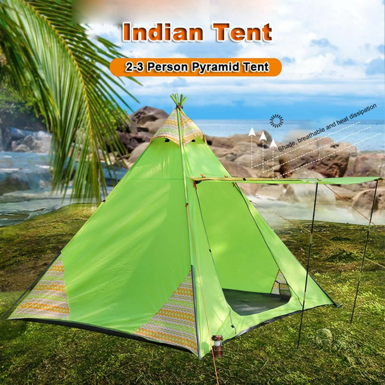 Indian Tent Family Outdoor Camping Tent 3-4 Persons Tribal Style Pyramid Tent Indoor Tent for Children