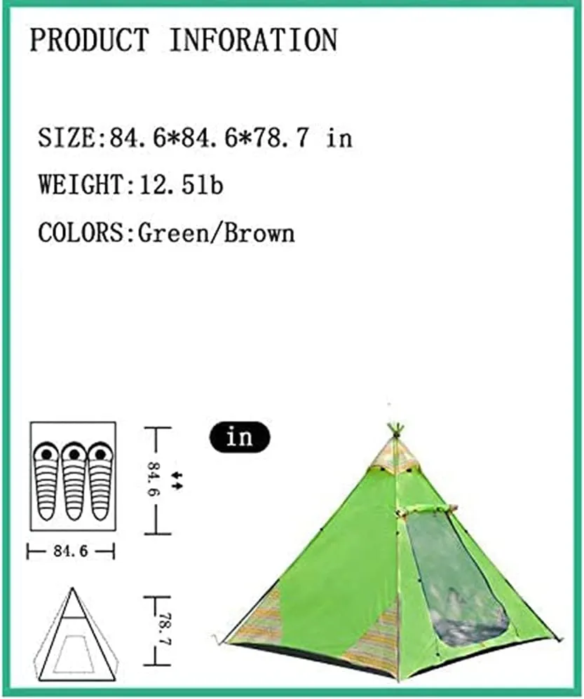 Indian Tent Family Outdoor Camping Tent 3-4 Persons Tribal Style Pyramid Tent Indoor Tent for Children