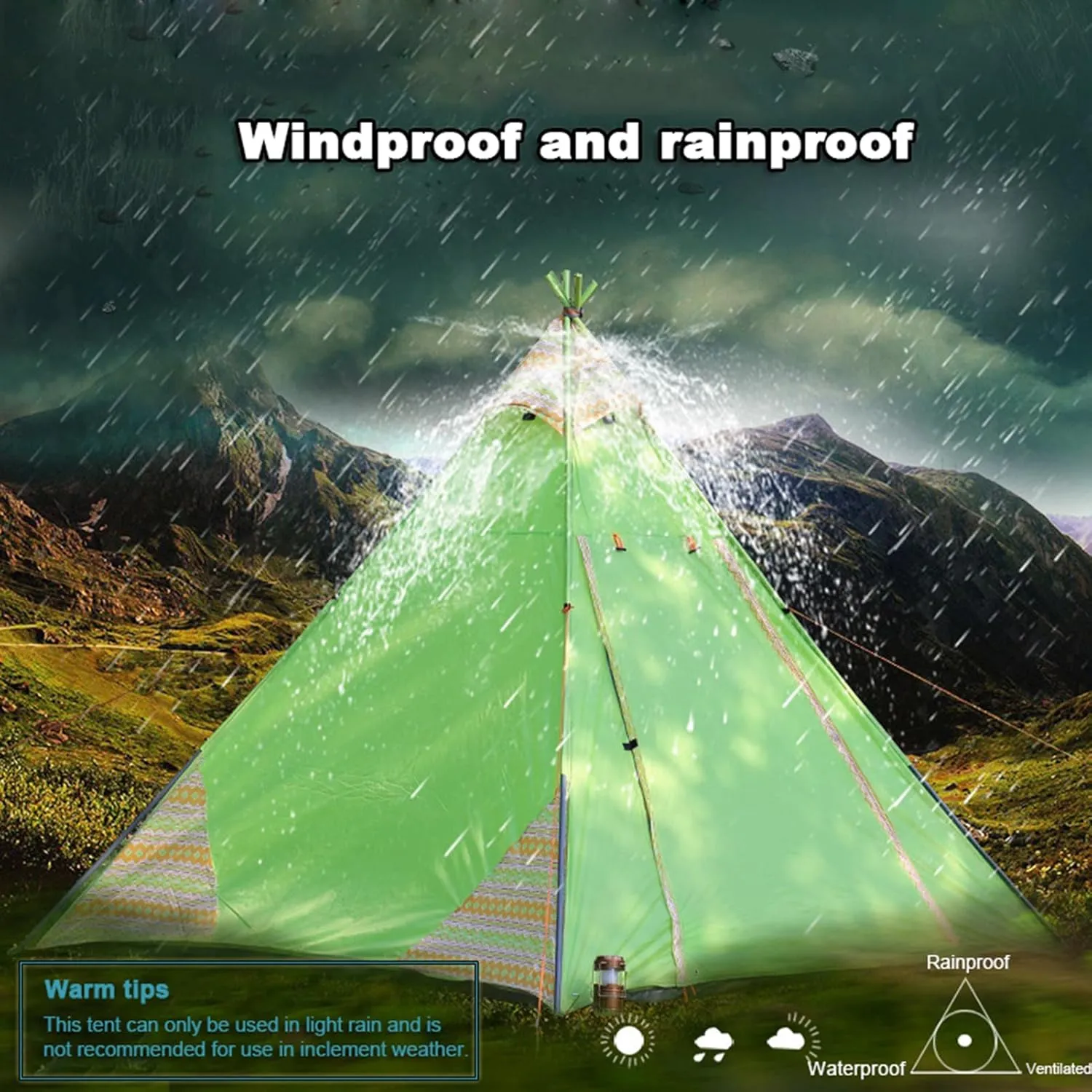 Indian Tent Family Outdoor Camping Tent 3-4 Persons Tribal Style Pyramid Tent Indoor Tent for Children