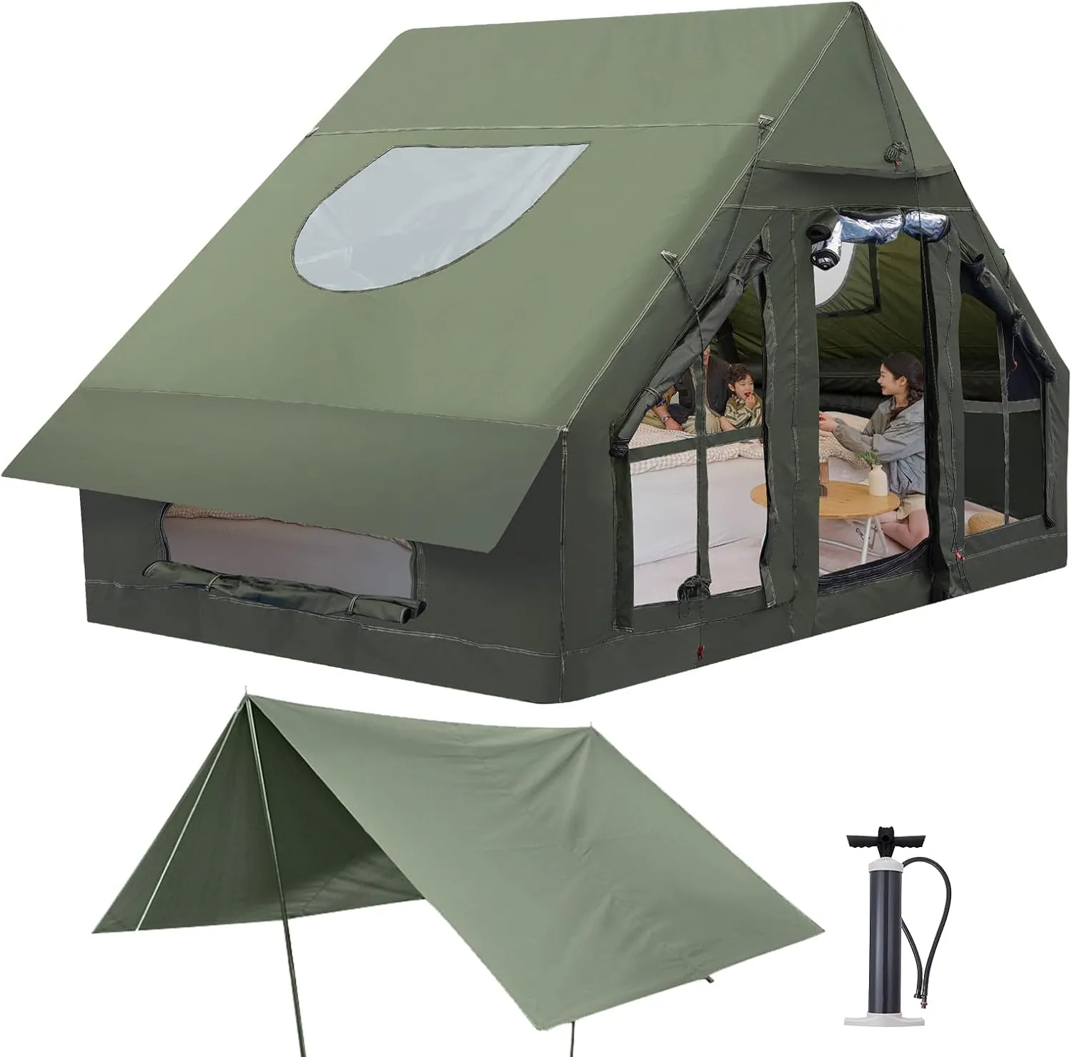 Inflatable Camping Tent with Pump, 4 Season Inflatable Tents for Camping, 4-6 Person Inflatable House Tent Waterproof Easy Setup Glamping Tent