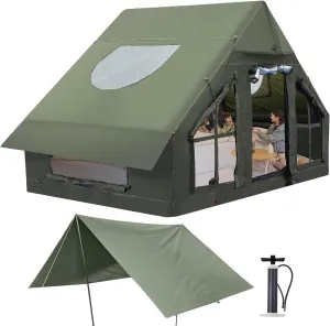 Inflatable Camping Tent with Pump, 4 Season Inflatable Tents for Camping, 4-6 Person Inflatable House Tent Waterproof Easy Setup Glamping Tent