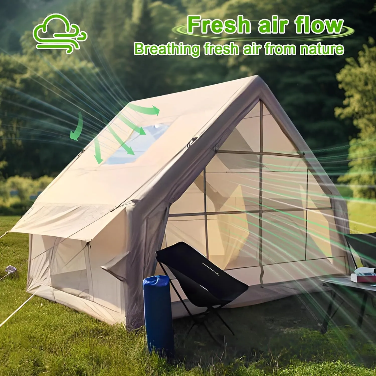 Inflatable Camping Tent with Pump,Easy Setup 4 Season Glamping Tent with High Performance Inflatable 4-6 Person Instant Glamping Tents HouseStructure for Outdoor Adult,Fast Arrival Beige 300