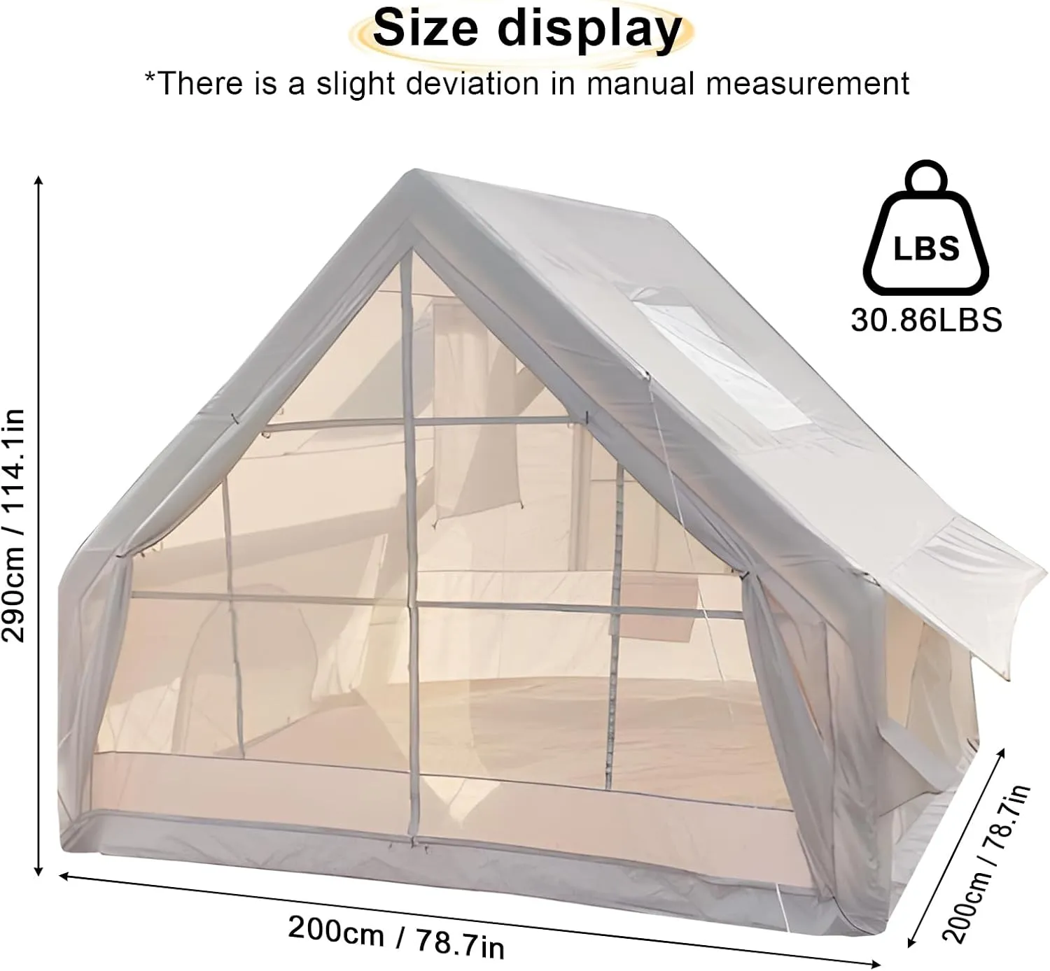 Inflatable Camping Tent with Pump,Easy Setup 4 Season Glamping Tent with High Performance Inflatable 4-6 Person Instant Glamping Tents HouseStructure for Outdoor Adult,Fast Arrival Beige 300
