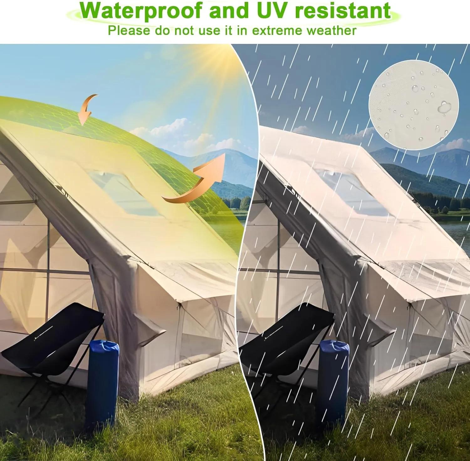 Inflatable Camping Tent with Pump,Easy Setup 4 Season Glamping Tent with High Performance Inflatable 4-6 Person Instant Glamping Tents HouseStructure for Outdoor Adult,Fast Arrival Beige 300