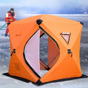 Inflatable Camping Tents with Hand Pump, 6.3㎡Air Tents with Canopy, Easy Setup Blow Up Tent, 4 Seasons Cotton Cabin Tent with Mesh & Chimney Window