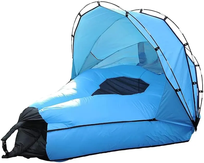 Inflatable Lounger Air Sofa with Sun-Shade Waterproof Inflatable Couch Hammock for Camping Beach Hiking Backyard