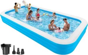 Inflatable Pool with Air Pump, 158" X 74" X 22" Large Swimming Pool for Family, Adults, Kids, Blow Up Pool for Outdoor, Garden, Backyard, Summer Water Party