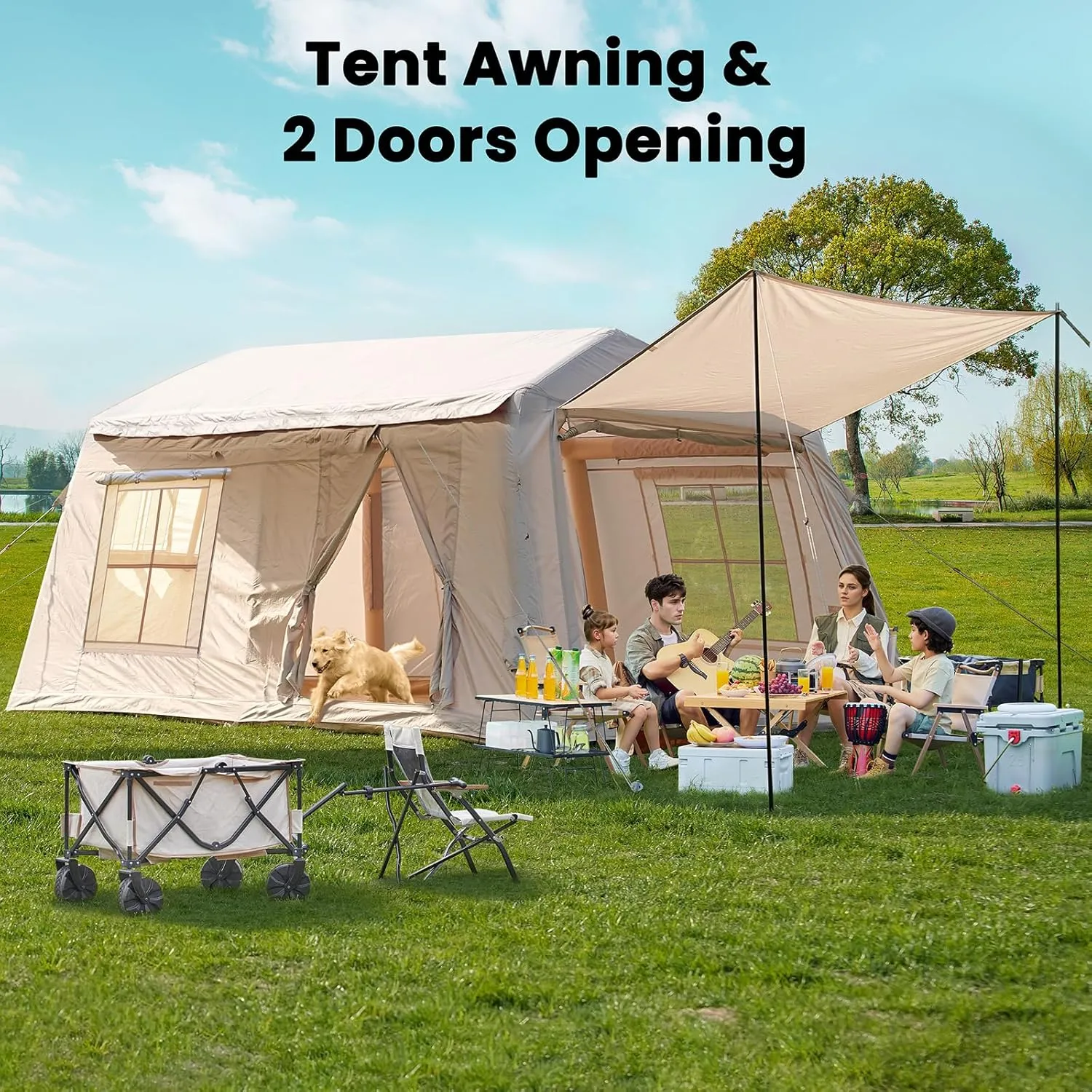 Inflatable Tents for Camping, Blow Up Tent with Hand Pump, Easy Setup Inflatable Hot Tent with Stove Jack, Waterproof Oxford Air Glamping Tents for Camping Adult 4-6 Person