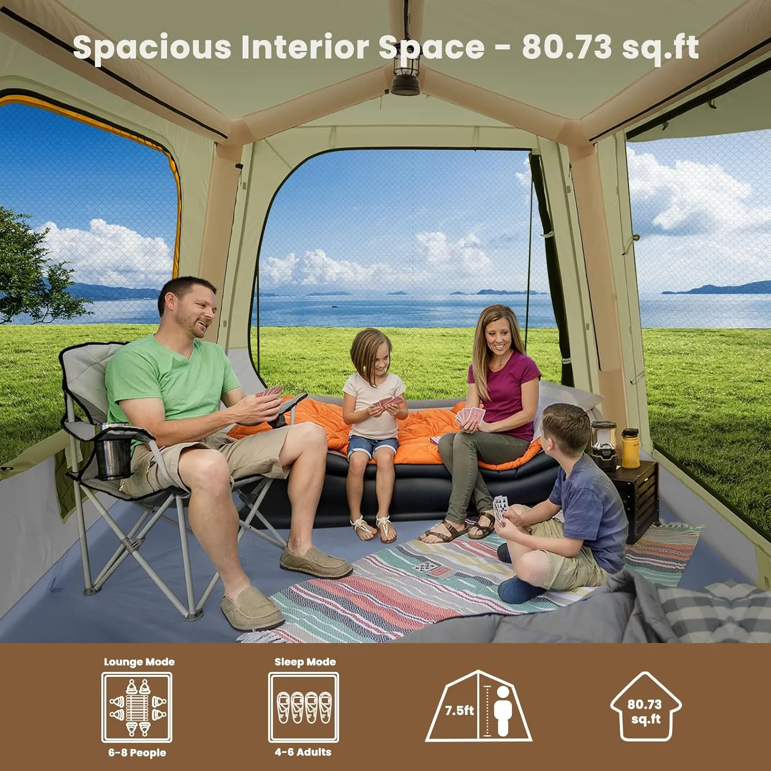Inflatable Tents for Camping, Blow Up Tent with Hand Pump, Easy Setup Inflatable Hot Tent with Stove Jack, Waterproof Oxford Air Glamping Tents for Camping Adult 4-6 Person
