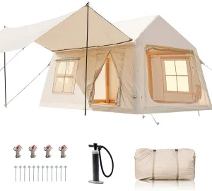 Inflatable Tents for Camping, Blow Up Tent with Hand Pump, Easy Setup Inflatable Hot Tent with Stove Jack, Waterproof Oxford Air Glamping Tents for Camping Adult 4-6 Person