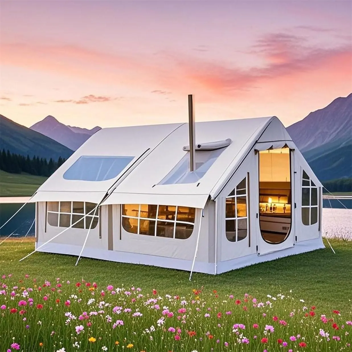 Inflatable Tents for Camping,Easy Setup Large Blow Up Tents with Hand Pump,Waterproof Oxford Air Glamping Tents with Stove Jack,4 Season Family Large Air Tents for Camping 6-8 Person