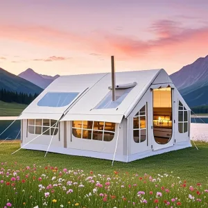 Inflatable Tents for Camping,Easy Setup Large Blow Up Tents with Hand Pump,Waterproof Oxford Air Glamping Tents with Stove Jack,4 Season Family Large Air Tents for Camping 6-8 Person