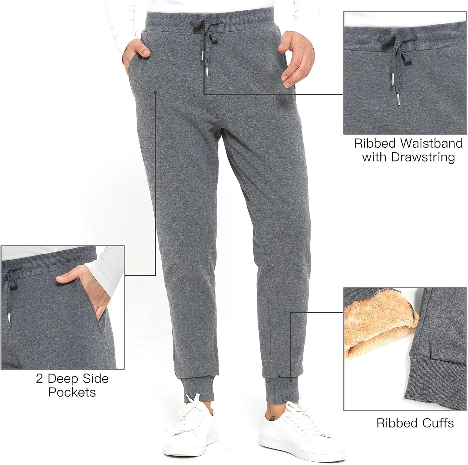 Inno Men's 30" 32" 34" 36" 38" Sherpa Fleece Lined Jogger Pants Warm Sweatpants Thermal Winter Athletic Lounge Short Tall
