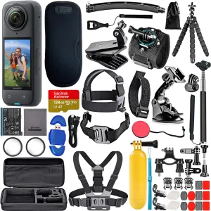 Insta360 X4 8K 360 Waterproof Action Camera, 8K 360, Stabilization Bundle with SanDisk Extreme 128GB Memory, High Speed Card Reader   50 Piece Accessory Kit