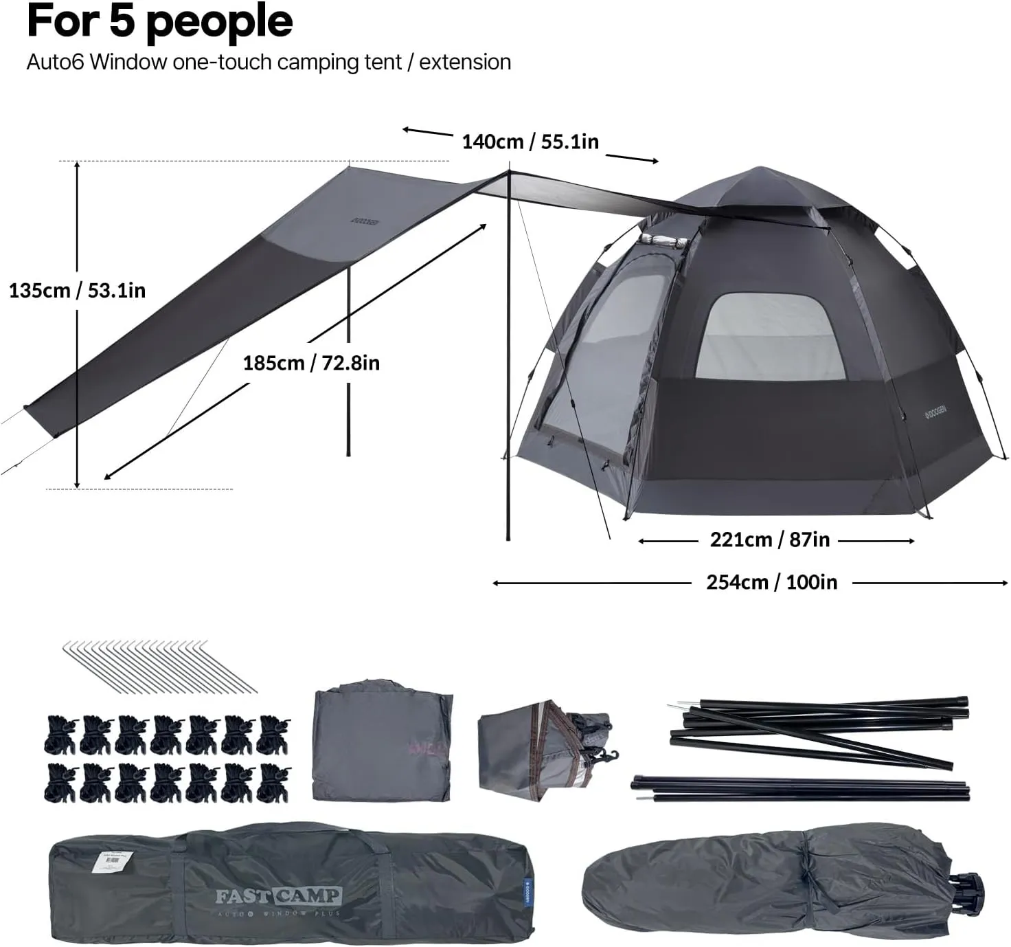 Instant Camping Tent for 4 Person,2 Mesh Windows & 2 Doors,Hexagonal Design,Easy Set Up pop up Tent with Vestibule & Rainfly, Ideal for Family Camp, Outdoor Activity