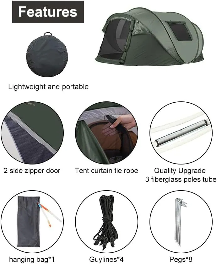 Instant Pop Up Camping Tent, 5-6 Person Tents,Automatic Set Up Tent in 3 Seconds,Waterproof Sunshade Family Tent,Portable Lightweight Dome Tent for Outdoor Camping,Hiking,Travel & Beach