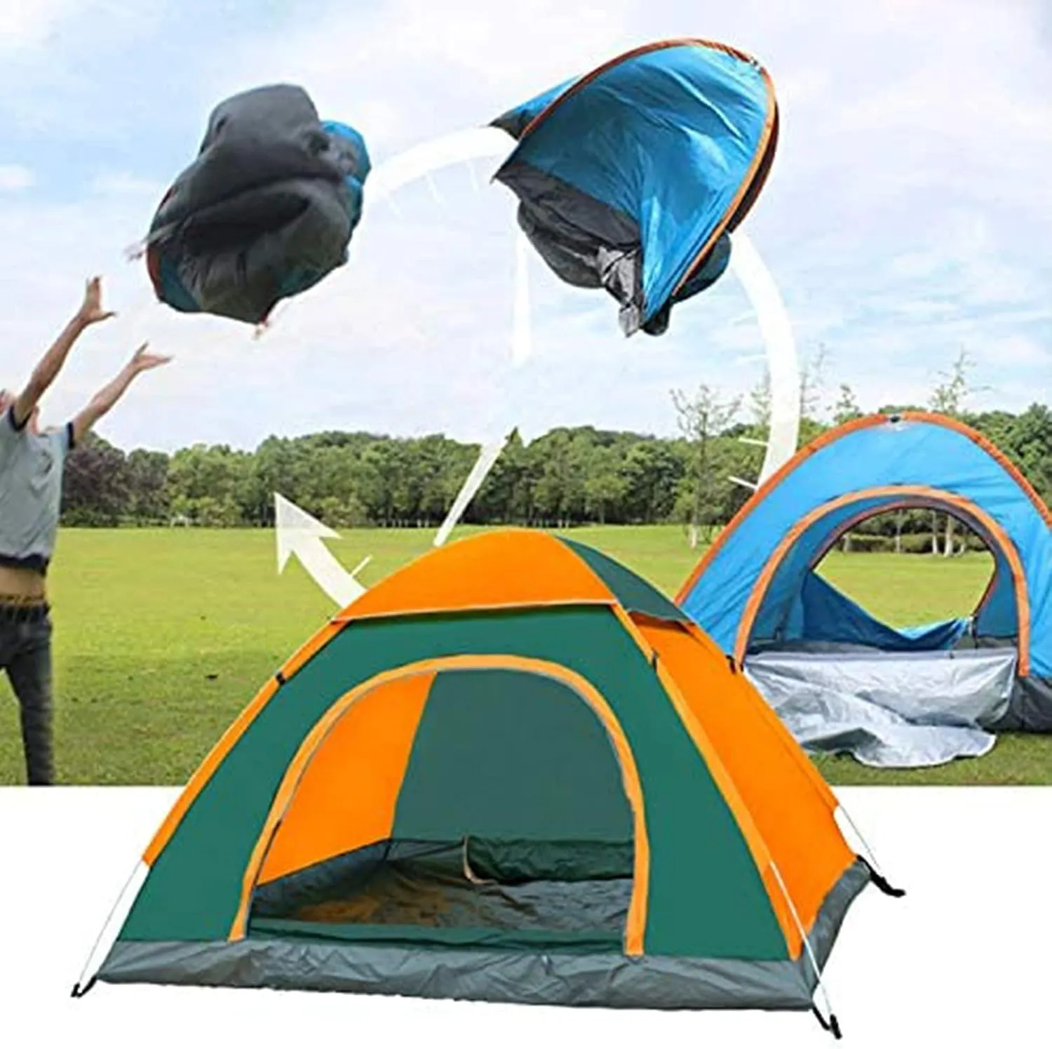 Instant Pop-up Lightweight Camping Tent for 2 Persons Outdoor Easy-to-Set Automatic Family Travel Tent Portable Backpack Ultra-Light Waterproof Wind-Proof Uv-pr 2-3 People