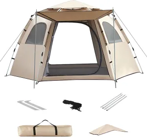 Instant Tent Pop Up Tent 4 Person Camping Tent 2 Mesh Windows and 2 Doors Hexagonal Design Easy to Set Up with Apse and Rain Cover