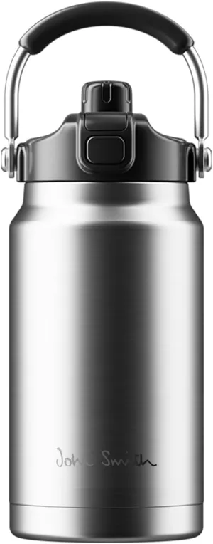 Insulated Sports Water Bottle, 50oz Large Stainless Steel Water Bottle Wide Mouth Vacuum Insulated Sports Water Leak-proof Bottle with Handle Straw Lid Perfect for Sports Travel (Silver)