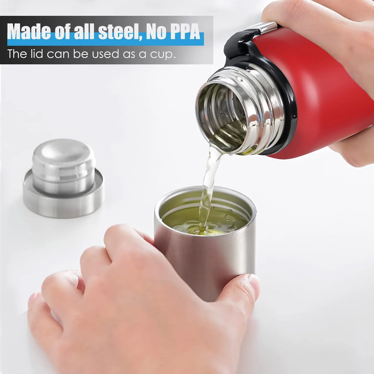 Insulated vacuum Thermo Bottle 500ml/16.9oz with cup Stainless steel coffee bottles for hot and cold drink water flask.(Red,500ml)