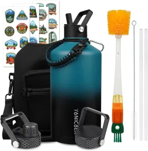 Insulated Water Bottle 128oz,Triple Wall Vacuum Stainless Steel(Dishwasher Safe),Leak Proof & Non-BPA,Flask Jug with Paracord Handle & Straw Spout Lids Sports Gradient indigo blue/black