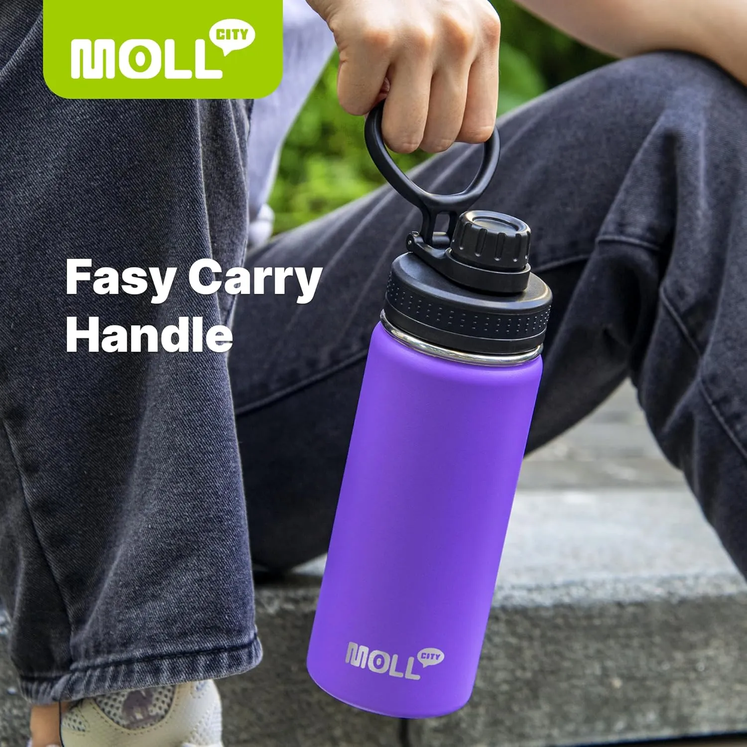 Insulated Water Bottle-22 oz Stainless Steel Double Wall Vacuum Sports Water Bottle with Spout Lid-Metal Leak Proof Travel Water Flask for Travel (Apple Green)
