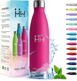 Insulated Water Bottle - 750ML - Stainless Steel Double Wall Insulated Water Bottle, BPA-Free Sports Bottle, Leak-Proof Insulated Bottle, Powder Coating Process - For Hot and Cold Drinks